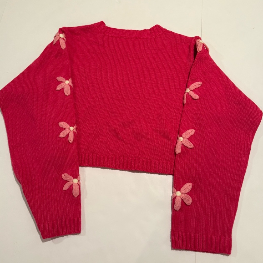Altar'd State Fuchsia Sweater with Pink Floral Details - Picture 2 of 8